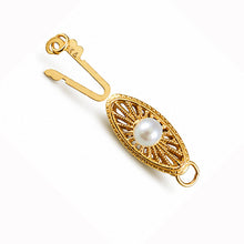 Load image into Gallery viewer, 14K Yellow Gold Marquise Hook Safety White Pearl Clasp w/ Close Jump Rings