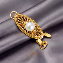 Load image into Gallery viewer, 14K Yellow Gold Marquise Hook Safety White Pearl Clasp w/ Close Jump Rings