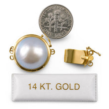 Load image into Gallery viewer, 14K Yellow Gold Double Strands (2 Rows) 15mm White Mabe Pearl Clasp
