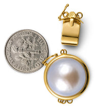 Load image into Gallery viewer, 14K Yellow Gold Double Strands (2 Rows) 15mm White Mabe Pearl Clasp