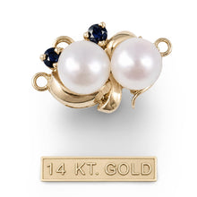 Load image into Gallery viewer, 14K Yellow Gold 2 Sapphire &amp; 6.5-7mm White Cultured Pearl Clasp