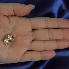 Load image into Gallery viewer, 14K Yellow Gold 2 Sapphire &amp; 6.5-7mm White Cultured Pearl Clasp