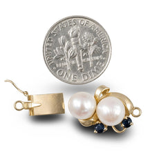 Load image into Gallery viewer, 14K Yellow Gold 2 Sapphire &amp; 6.5-7mm White Cultured Pearl Clasp