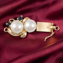 Load image into Gallery viewer, 14K Yellow Gold 2 Sapphire &amp; 6.5-7mm White Cultured Pearl Clasp