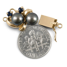 Load image into Gallery viewer, 14K Yellow Gold 2 Sapphire &amp; 6.5-7mm Black Cultured Pearl Clasp