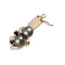 Load image into Gallery viewer, 14K Yellow Gold 2 Sapphire &amp; 6.5-7mm Black Cultured Pearl Clasp