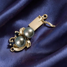 Load image into Gallery viewer, 14K Yellow Gold 2 Sapphire &amp; 6.5-7mm Black Cultured Pearl Clasp