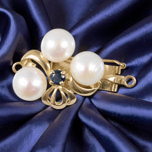 Load image into Gallery viewer, 14K Yellow Gold Sapphire &amp; 7-7.5mm White Cultured Pearl Clasp