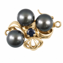Load image into Gallery viewer, 14K Yellow Gold Sapphire &amp; 6.5-7mm Black Cultured Pearl Clasp