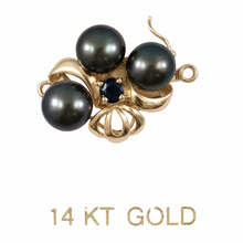 Load image into Gallery viewer, 14K Yellow Gold Sapphire &amp; 6.5-7mm Black Cultured Pearl Clasp