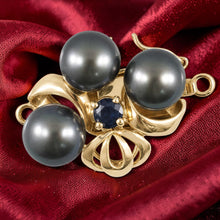 Load image into Gallery viewer, 14K Yellow Gold Sapphire &amp; 6.5-7mm Black Cultured Pearl Clasp