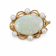 Load image into Gallery viewer, 14K Yellow Gold Genuine Natural Opal &amp; White Cultured Pearl Clasp
