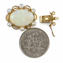 Load image into Gallery viewer, 14K Yellow Gold Genuine Natural Opal &amp; White Cultured Pearl Clasp
