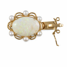 Load image into Gallery viewer, 14K Yellow Gold Genuine Natural Opal &amp; White Cultured Pearl Clasp