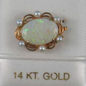 14K Yellow Gold Genuine Natural Opal & White Cultured Pearl Clasp