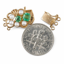 Load image into Gallery viewer, 14K Yellow Gold Natural Emerald &amp; White Cultured Pearl Triple-Strand Clasp