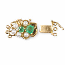 Load image into Gallery viewer, 14K Yellow Gold Natural Emerald &amp; White Cultured Pearl Triple-Strand Clasp