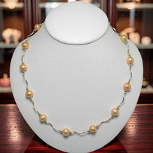Load image into Gallery viewer, Golden Cultured Pearls &amp; 14k Gold Spiral Tube Necklace