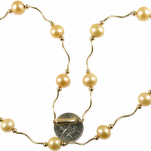 Load image into Gallery viewer, Golden Cultured Pearls &amp; 14k Gold Spiral Tube Necklace