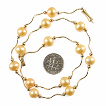 Load image into Gallery viewer, Golden Cultured Pearls &amp; 14k Gold Spiral Tube Necklace