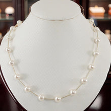 Load image into Gallery viewer, White Pearl &amp; 14k Yellow Gold Twist Tube Necklace