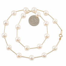 Load image into Gallery viewer, White Pearl &amp; 14k Yellow Gold Twist Tube Necklace