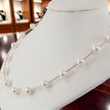 Load image into Gallery viewer, White Pearl &amp; 14k Yellow Gold Twist Tube Necklace