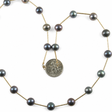 Load image into Gallery viewer, Blue-Purple Pearl &amp; 14k Yellow Gold Twist Tube Necklace