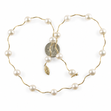 Load image into Gallery viewer, White Pearl &amp; 14k Gold Spiral Tube Tin-Cup Necklace