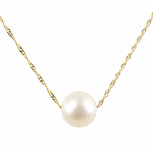 Load image into Gallery viewer, White Pearl on 14k Gold Singapore Chain Necklace