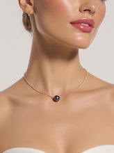 Load image into Gallery viewer, AAA Black Pearl Slider Necklace on 14k Yellow Gold