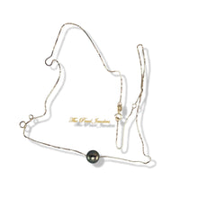Load image into Gallery viewer, AAA Black Pearl Slider Necklace on 14k Yellow Gold