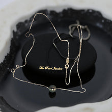 Load image into Gallery viewer, AAA Black Pearl Slider Necklace on 14k Yellow Gold