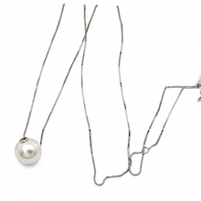 Load image into Gallery viewer, AAA White Pearl Slider Adjustable Necklace on 14k White Gold