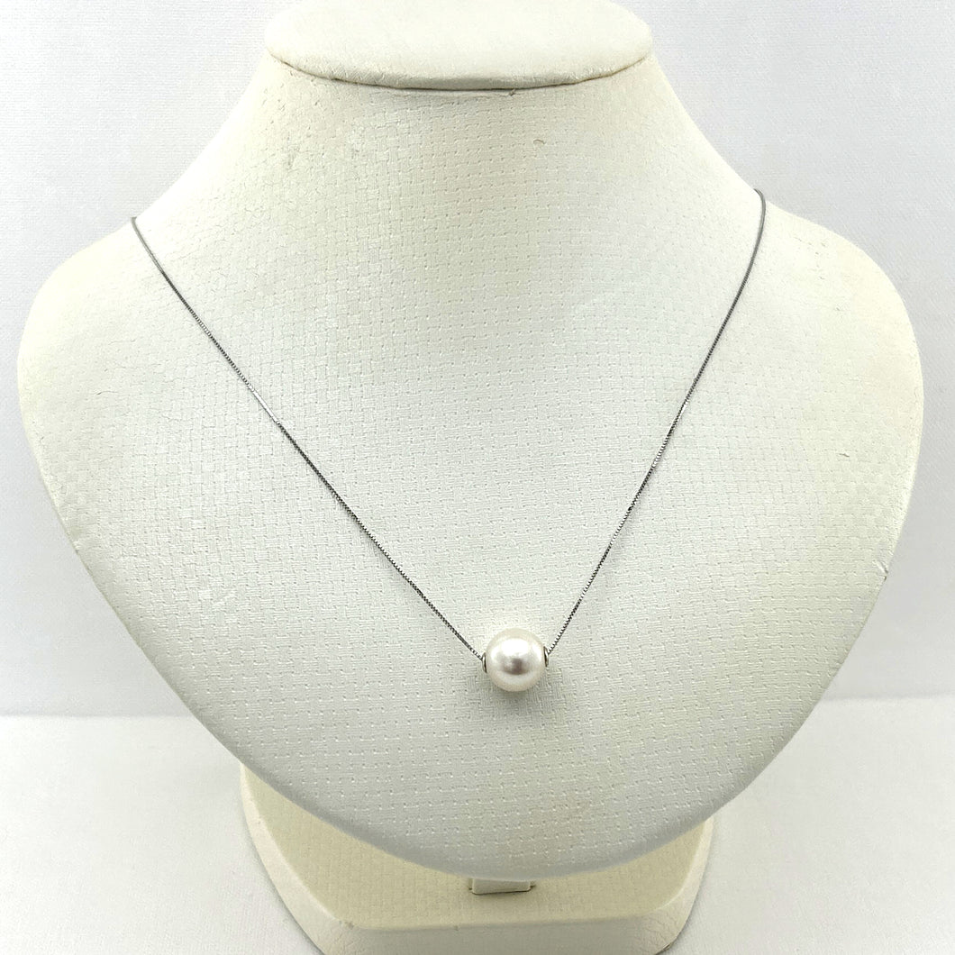 8510115 AAA HIGH GRADE WHITE PEARL BE SLIDE 14K WHITE GOLD CHAIN