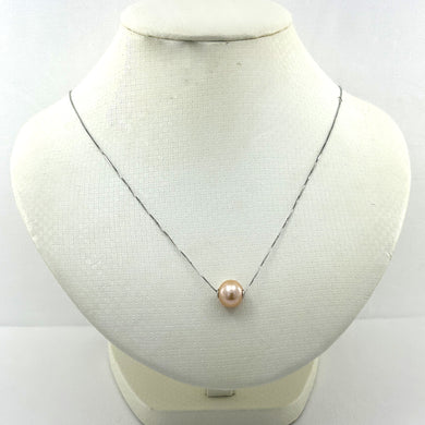 8510117 AAA PINK PEARL TO BE SLIDE ON 14K WHITE GOLD CHAIN TO FIT YOUR STYLE