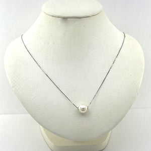 8510215 AAA QUALITY WHITE PEARL BE SLIDE ON 14K WHITE GOLD BOX CHAIN ADJUSTABLE