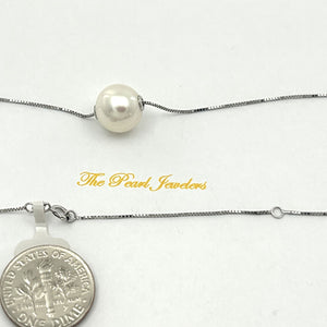 8510215 AAA QUALITY WHITE PEARL BE SLIDE ON 14K WHITE GOLD BOX CHAIN ADJUSTABLE