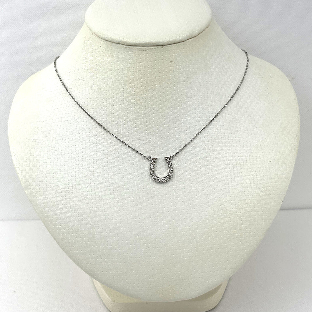 880072 Classic Diamonds Horseshoe 14kt Solid White Gold Necklace