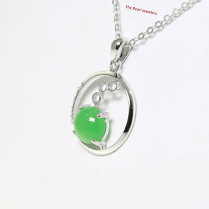 8 mm Green Jade & Cubic Zirconia Sterling Silver Pendant