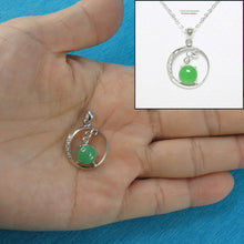 Load image into Gallery viewer, 8 mm Green Jade &amp; Cubic Zirconia Sterling Silver Pendant