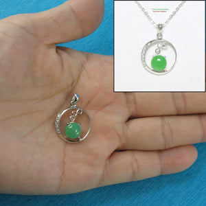 8 mm Green Jade & Cubic Zirconia Sterling Silver Pendant