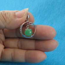 Load image into Gallery viewer, 8 mm Green Jade &amp; Cubic Zirconia Sterling Silver Pendant