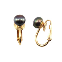 Load image into Gallery viewer, 14k Gold-Filled Clip-On Black Freshwater Pearl Earrings
