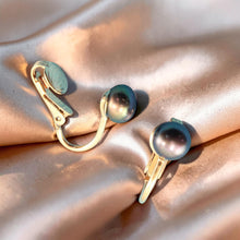 Load image into Gallery viewer, 14k Gold-Filled Clip-On Black Freshwater Pearl Earrings