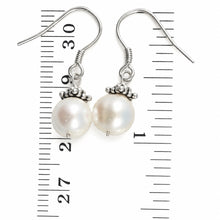 Load image into Gallery viewer, Solid .925 Sterling Silver Bali Bead White Pearl Hook Earrings