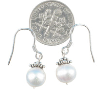 Load image into Gallery viewer, Solid .925 Sterling Silver Bali Bead White Pearl Hook Earrings