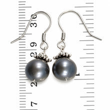 Load image into Gallery viewer, Solid .925 Sterling Silver Bali Bead Black Pearl Hook Earrings