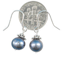 Load image into Gallery viewer, Solid .925 Sterling Silver Bali Bead Black Pearl Hook Earrings