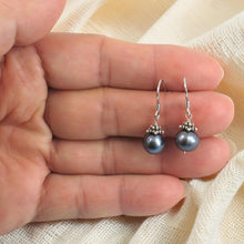 Load image into Gallery viewer, Solid .925 Sterling Silver Bali Bead Black Pearl Hook Earrings